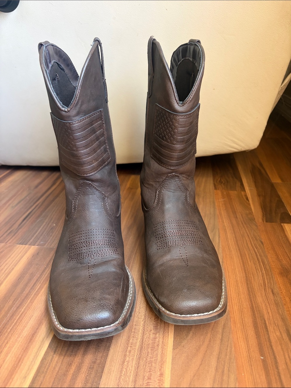 Men's Brown Western Leather Pull-On Work Cowboy Western Boots size 8 IUV brown